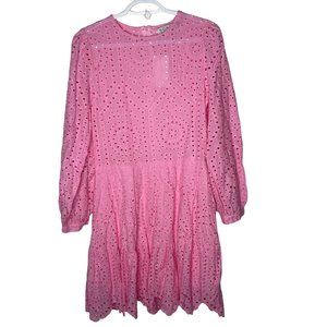 NEW Sonja Morgan pink eyelet skater mini dress labeled large but fits like small